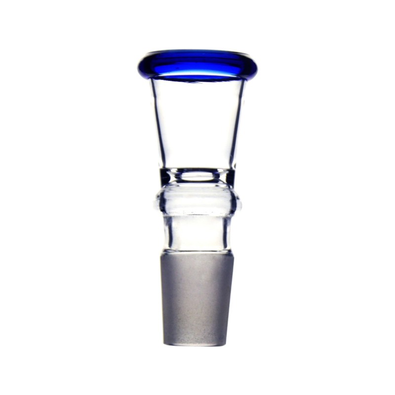 Glas Steckkopf Trichter mit blauem Rand NS19