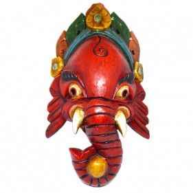 Ganesha Handgeschnitzte Holzmaske Rot
