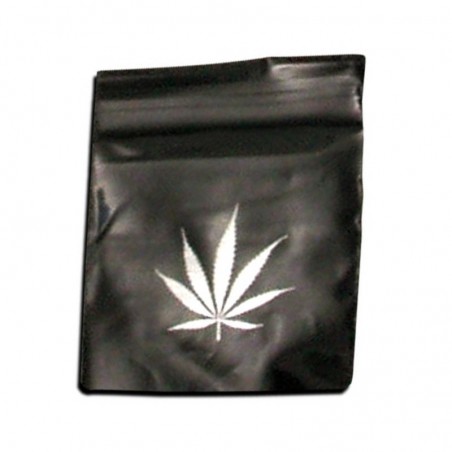Zip-Beutel Schwarz mit Hanfblatt-Aufdruck 40x60mm