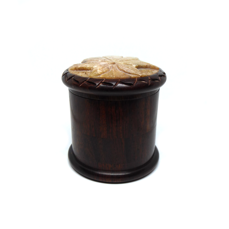 Holz Grinder mit Speckstein Blatt-Motiv 4-teilig