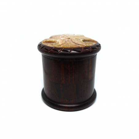 Holz Grinder mit Speckstein Blatt-Motiv 4-teilig