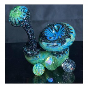 KitKanzGlass 'Crushed Opal' UV Blau-Grün Sherlock-Pfeife